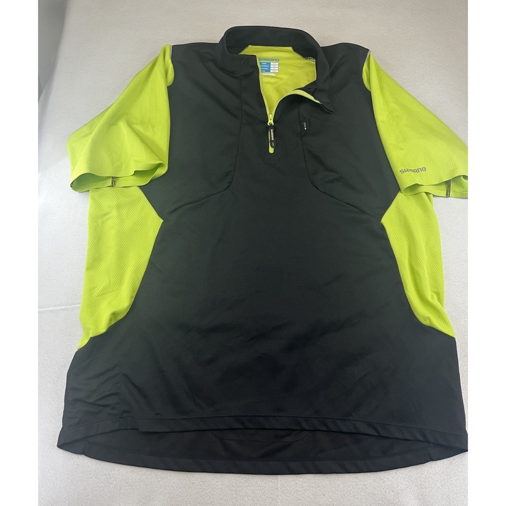 Shimano Short Sleeve‎ Cycling Jersey, Men's XXL, Black Neon Yellow, 1/4 Zip